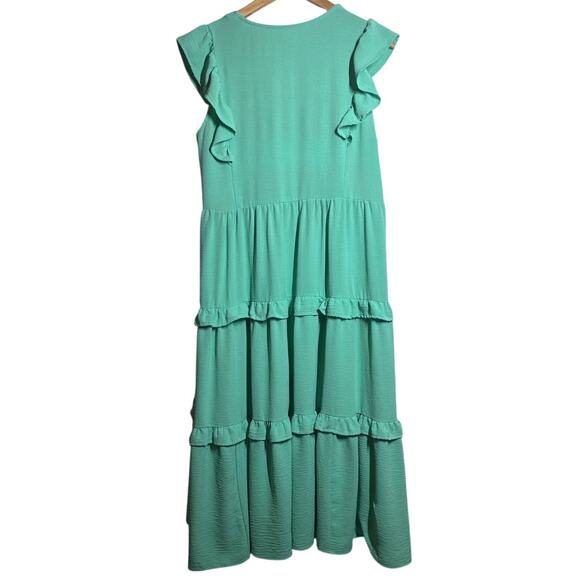 Umgee Women S Emerald Teal Ruffle Tiered Flutter Sleeve Midi Dress - Picture 7 of 7